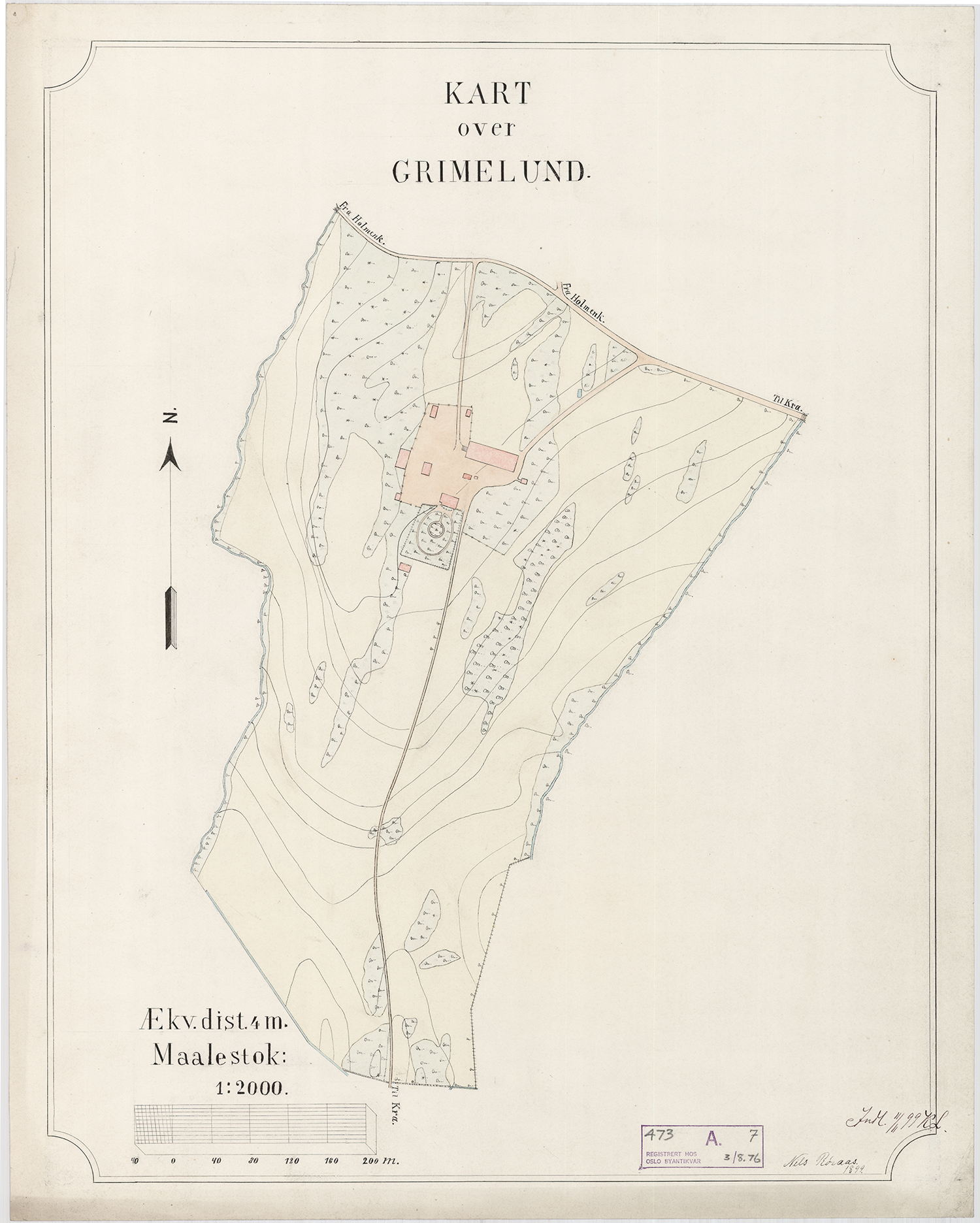 Kart over Grimelund gård 1899.